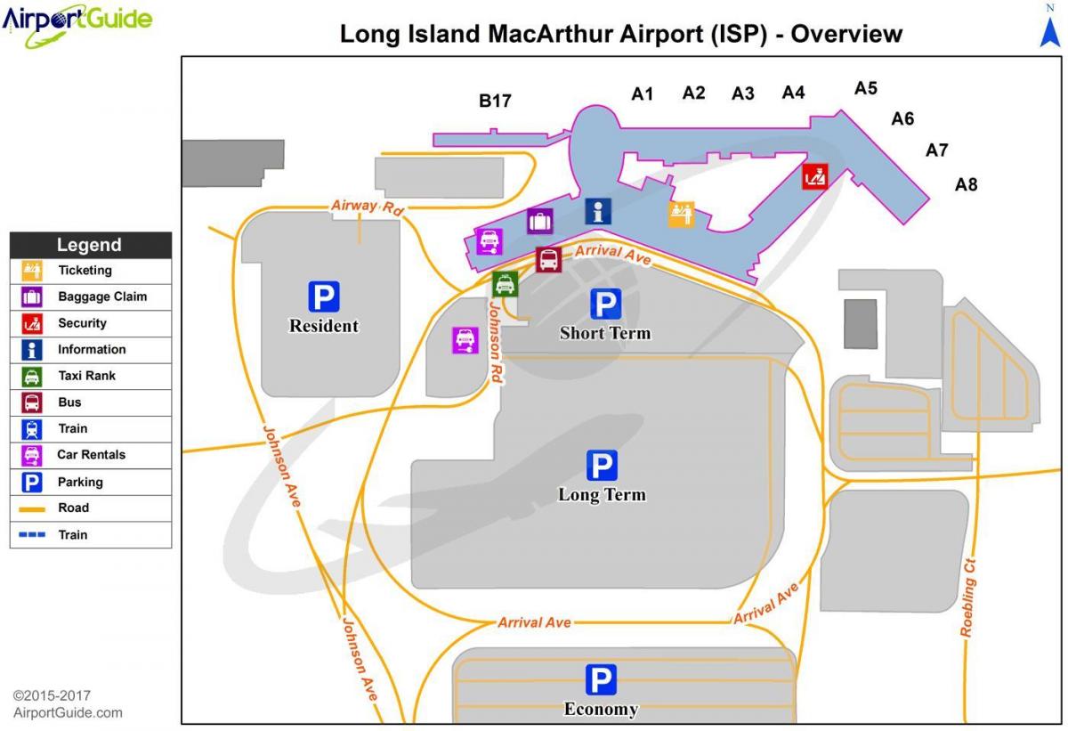 Mapa do terminal do aeroporto de Long Island